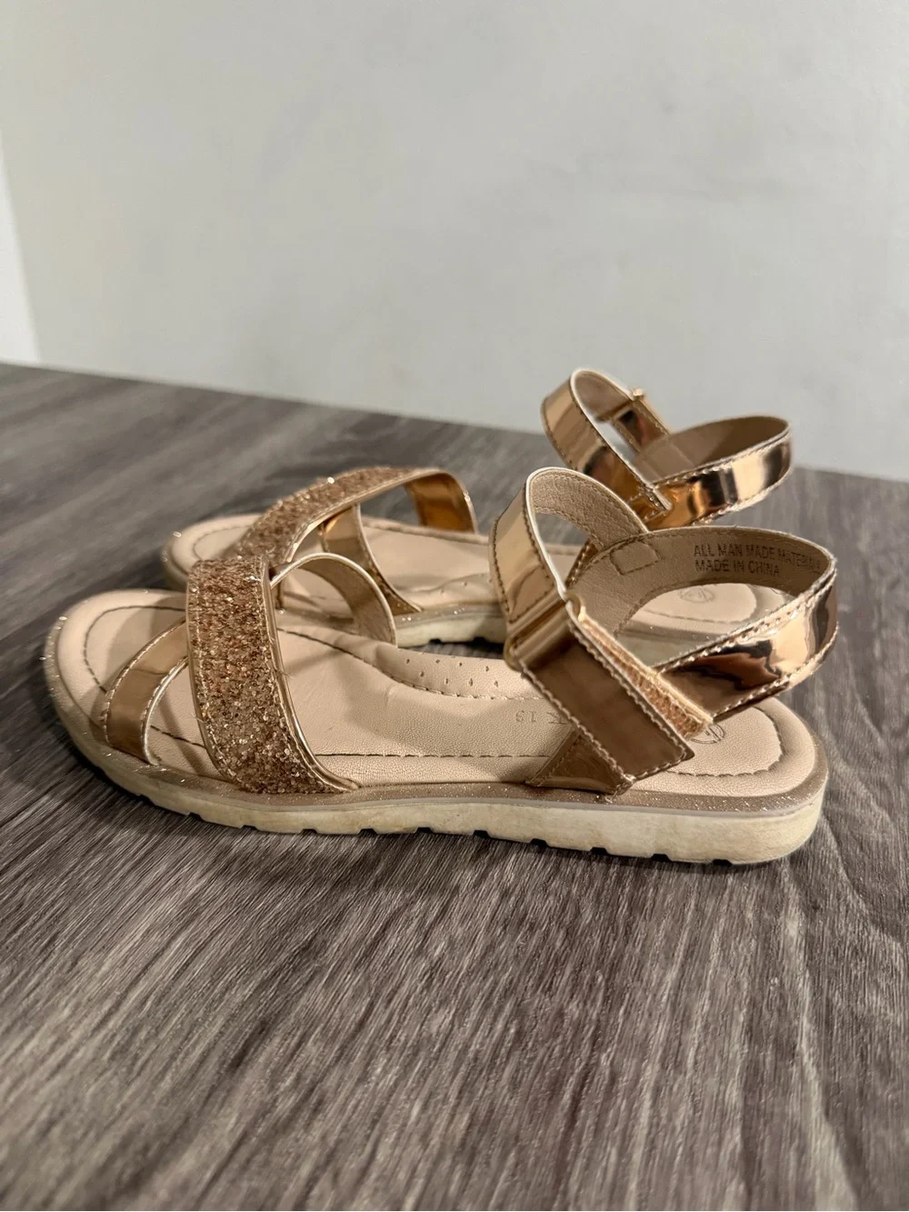 Girls' Glitter Strap Sandals in Rose Gold - Kids Shoes